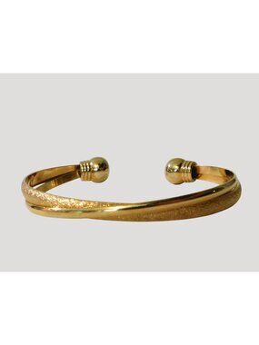 Vintage Gold Tone Open Cuff Bracelet Criss Cross Design Textured Polished 7 Inch